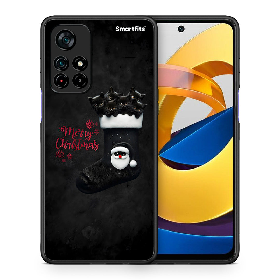 Θήκη Xiaomi Poco M4 Pro 5G Merry Cat Christmas από τη Smartfits με σχέδιο στο πίσω μέρος και μαύρο περίβλημα | Xiaomi Poco M4 Pro 5G Merry Cat Christmas case with colorful back and black bezels