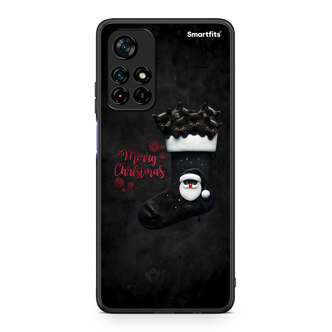 Xiaomi Poco M4 Pro 5G Merry Cat Christmas θήκη από τη Smartfits με σχέδιο στο πίσω μέρος και μαύρο περίβλημα | Smartphone case with colorful back and black bezels by Smartfits