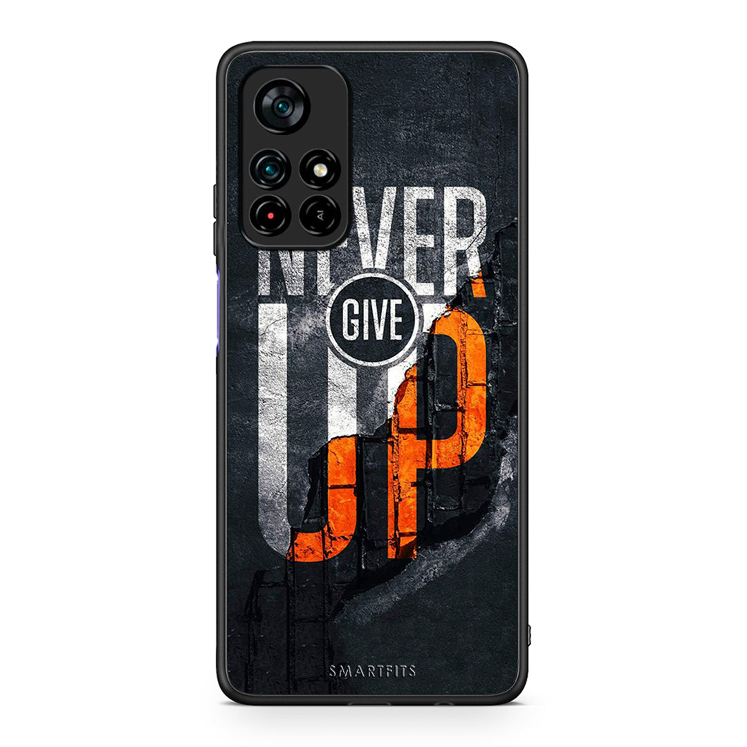 Xiaomi Poco M4 Pro 5G Never Give Up Θήκη Αγίου Βαλεντίνου από τη Smartfits με σχέδιο στο πίσω μέρος και μαύρο περίβλημα | Smartphone case with colorful back and black bezels by Smartfits