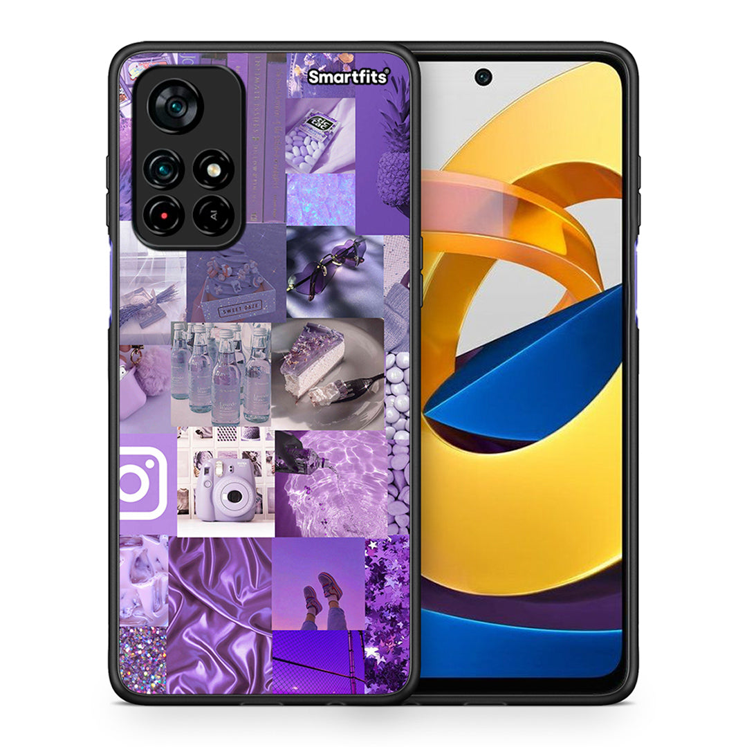 Θήκη Xiaomi Poco M4 Pro 5G Purple Aesthetic Collage από τη Smartfits με σχέδιο στο πίσω μέρος και μαύρο περίβλημα | Xiaomi Poco M4 Pro 5G Purple Aesthetic Collage case with colorful back and black bezels