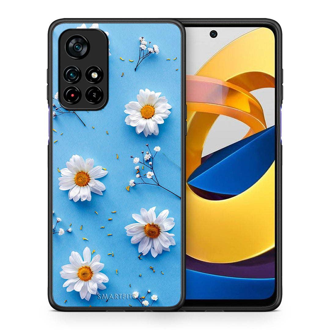 Θήκη Xiaomi Poco M4 Pro 5G Real Daisies από τη Smartfits με σχέδιο στο πίσω μέρος και μαύρο περίβλημα | Xiaomi Poco M4 Pro 5G Real Daisies case with colorful back and black bezels