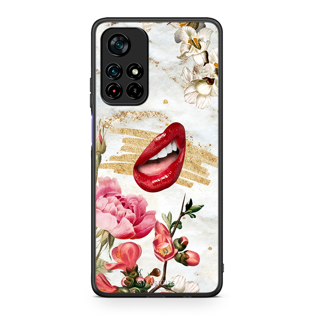 Xiaomi Poco M4 Pro 5G Red Lips θήκη από τη Smartfits με σχέδιο στο πίσω μέρος και μαύρο περίβλημα | Smartphone case with colorful back and black bezels by Smartfits