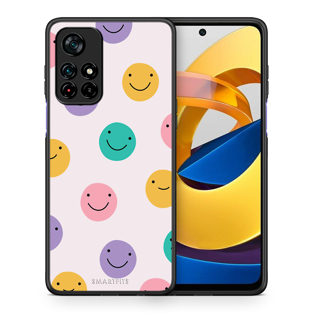 Θήκη Xiaomi Poco M4 Pro 5G Smiley Faces από τη Smartfits με σχέδιο στο πίσω μέρος και μαύρο περίβλημα | Xiaomi Poco M4 Pro 5G Smiley Faces case with colorful back and black bezels