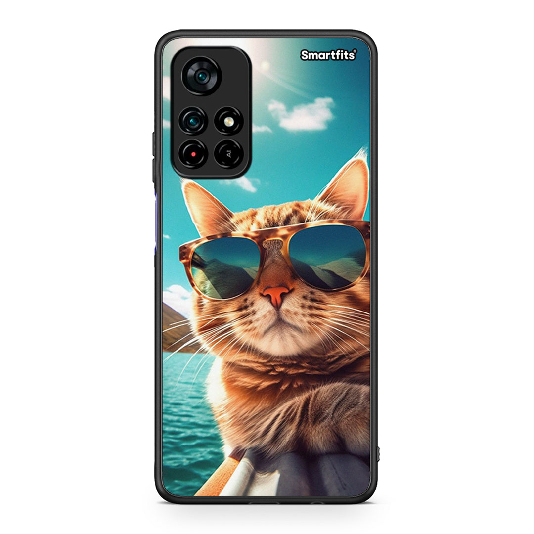 Xiaomi Poco M4 Pro 5G Summer Cat θήκη από τη Smartfits με σχέδιο στο πίσω μέρος και μαύρο περίβλημα | Smartphone case with colorful back and black bezels by Smartfits