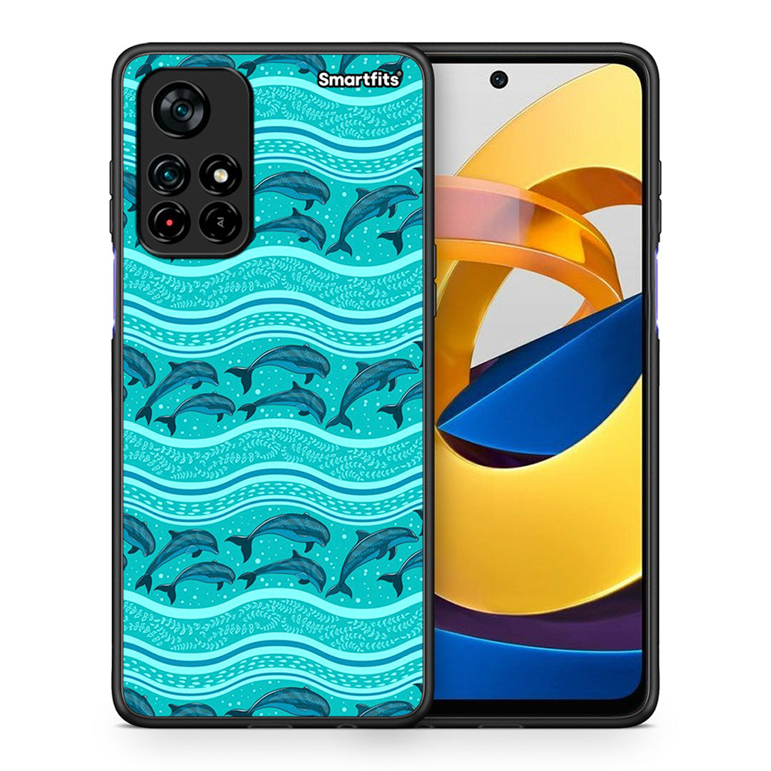 Θήκη Xiaomi Poco M4 Pro 5G Swimming Dolphins από τη Smartfits με σχέδιο στο πίσω μέρος και μαύρο περίβλημα | Xiaomi Poco M4 Pro 5G Swimming Dolphins case with colorful back and black bezels