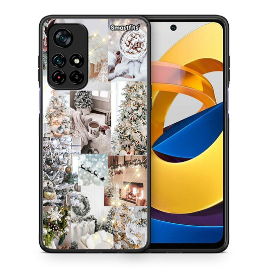 Θήκη Xiaomi Poco M4 Pro 5G White Christmas από τη Smartfits με σχέδιο στο πίσω μέρος και μαύρο περίβλημα | Xiaomi Poco M4 Pro 5G White Christmas case with colorful back and black bezels