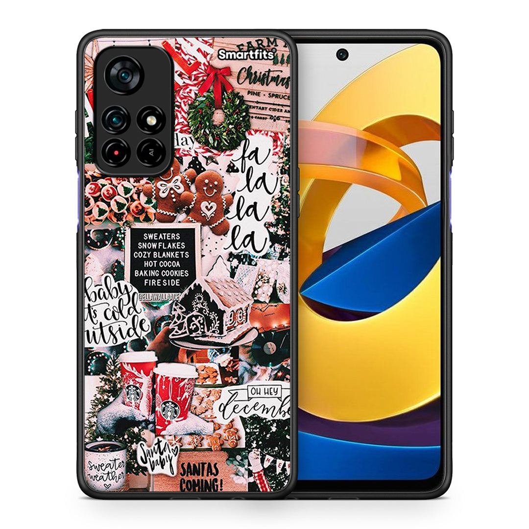 Θήκη Xiaomi Poco M4 Pro 5G Xmas Habbits από τη Smartfits με σχέδιο στο πίσω μέρος και μαύρο περίβλημα | Xiaomi Poco M4 Pro 5G Xmas Habbits case with colorful back and black bezels