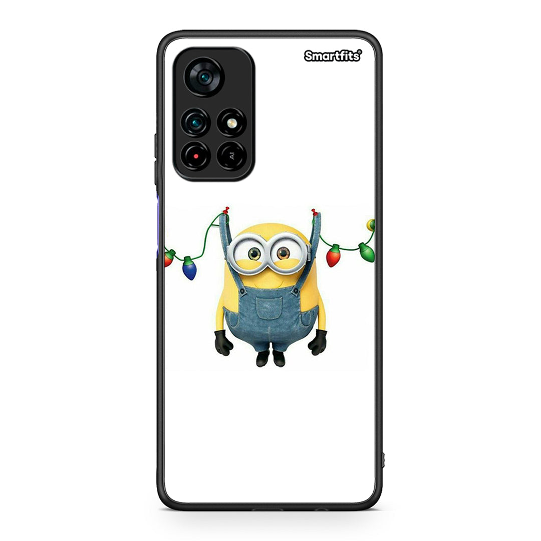 Xiaomi Poco M4 Pro 5G Xmas Minion Lights θήκη από τη Smartfits με σχέδιο στο πίσω μέρος και μαύρο περίβλημα | Smartphone case with colorful back and black bezels by Smartfits