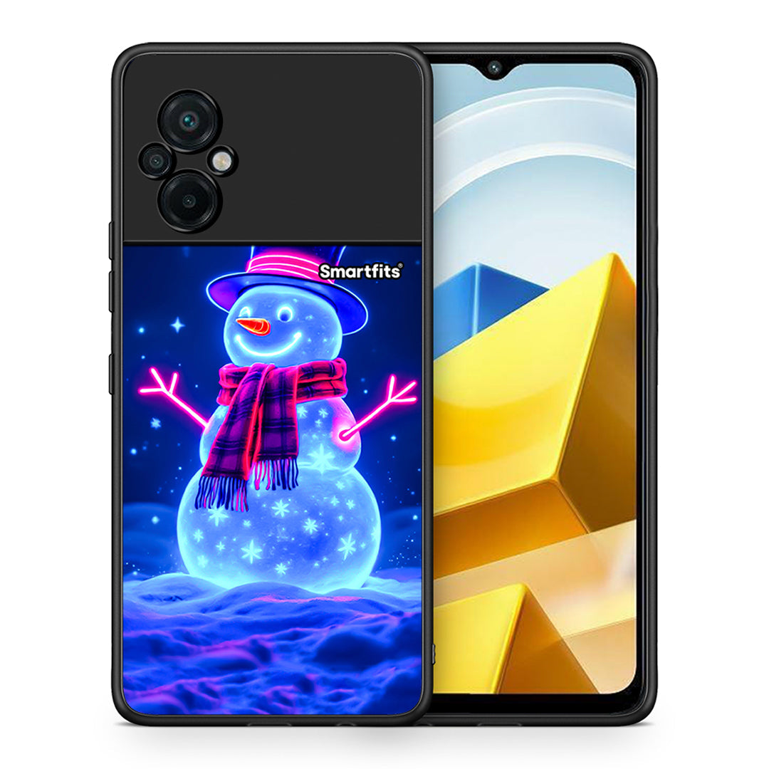 Θήκη Xiaomi Poco M5 / Redmi Note 11E Christmas Neon Snowman από τη Smartfits με σχέδιο στο πίσω μέρος και μαύρο περίβλημα | Xiaomi Poco M5 / Redmi Note 11E Christmas Neon Snowman case with colorful back and black bezels