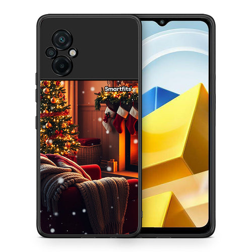 Θήκη Xiaomi Poco M5 / Redmi Note 11E Home For Christmas από τη Smartfits με σχέδιο στο πίσω μέρος και μαύρο περίβλημα | Xiaomi Poco M5 / Redmi Note 11E Home For Christmas case with colorful back and black bezels
