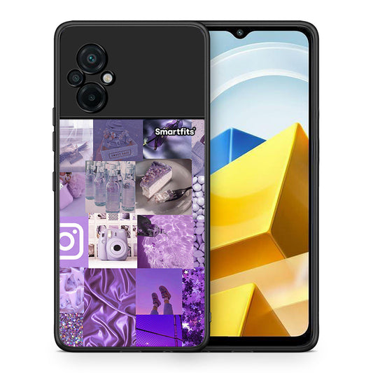 Θήκη Xiaomi Poco M5 / Redmi Note 11E Purple Aesthetic Collage από τη Smartfits με σχέδιο στο πίσω μέρος και μαύρο περίβλημα | Xiaomi Poco M5 / Redmi Note 11E Purple Aesthetic Collage case with colorful back and black bezels