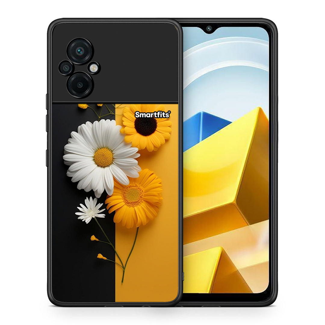 Θήκη Xiaomi Poco M5 / Redmi Note 11E Yellow Daisies από τη Smartfits με σχέδιο στο πίσω μέρος και μαύρο περίβλημα | Xiaomi Poco M5 / Redmi Note 11E Yellow Daisies case with colorful back and black bezels