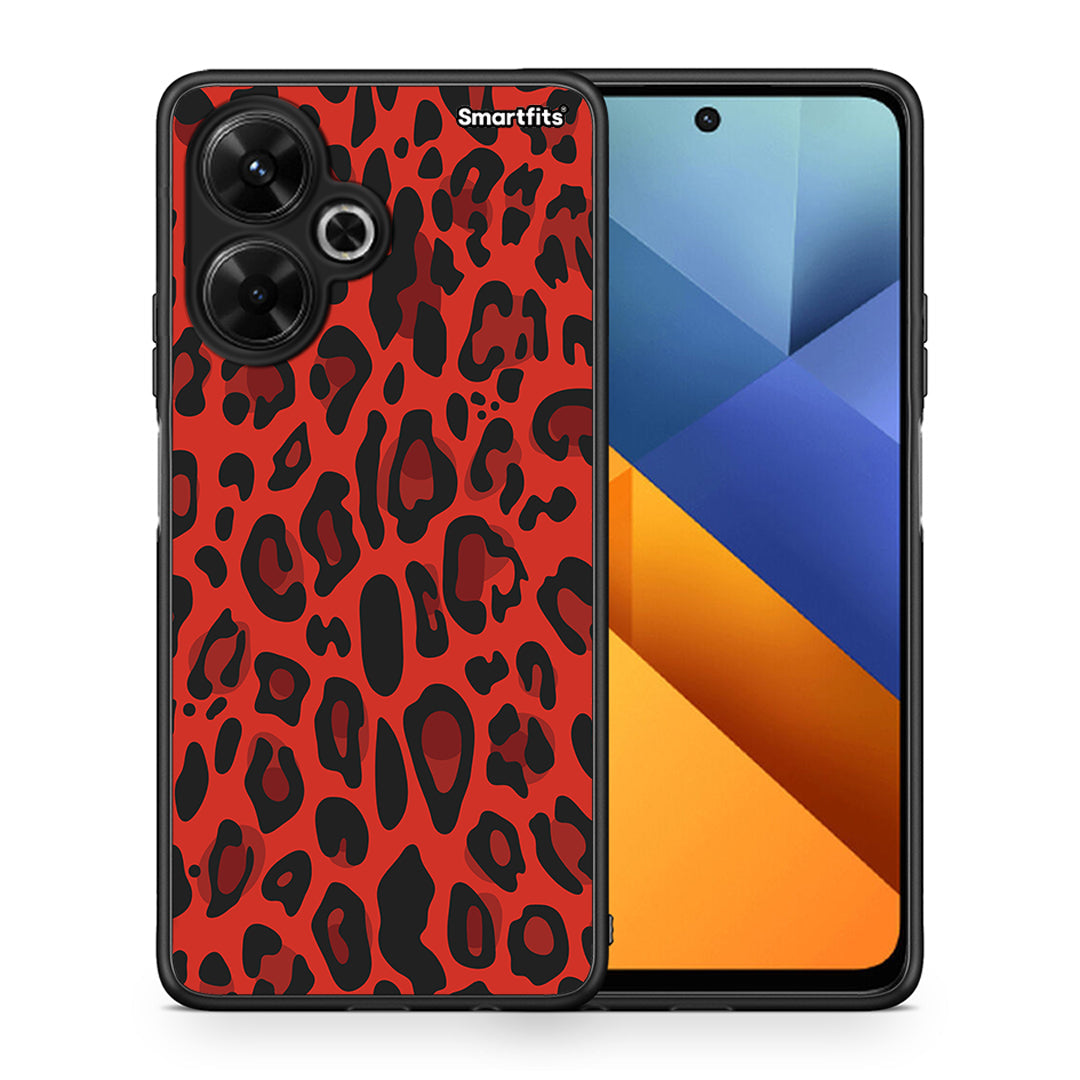 Θήκη Xiaomi Poco M6 4G Red Leopard Animal από τη Smartfits με σχέδιο στο πίσω μέρος και μαύρο περίβλημα | Xiaomi Poco M6 4G Red Leopard Animal case with colorful back and black bezels