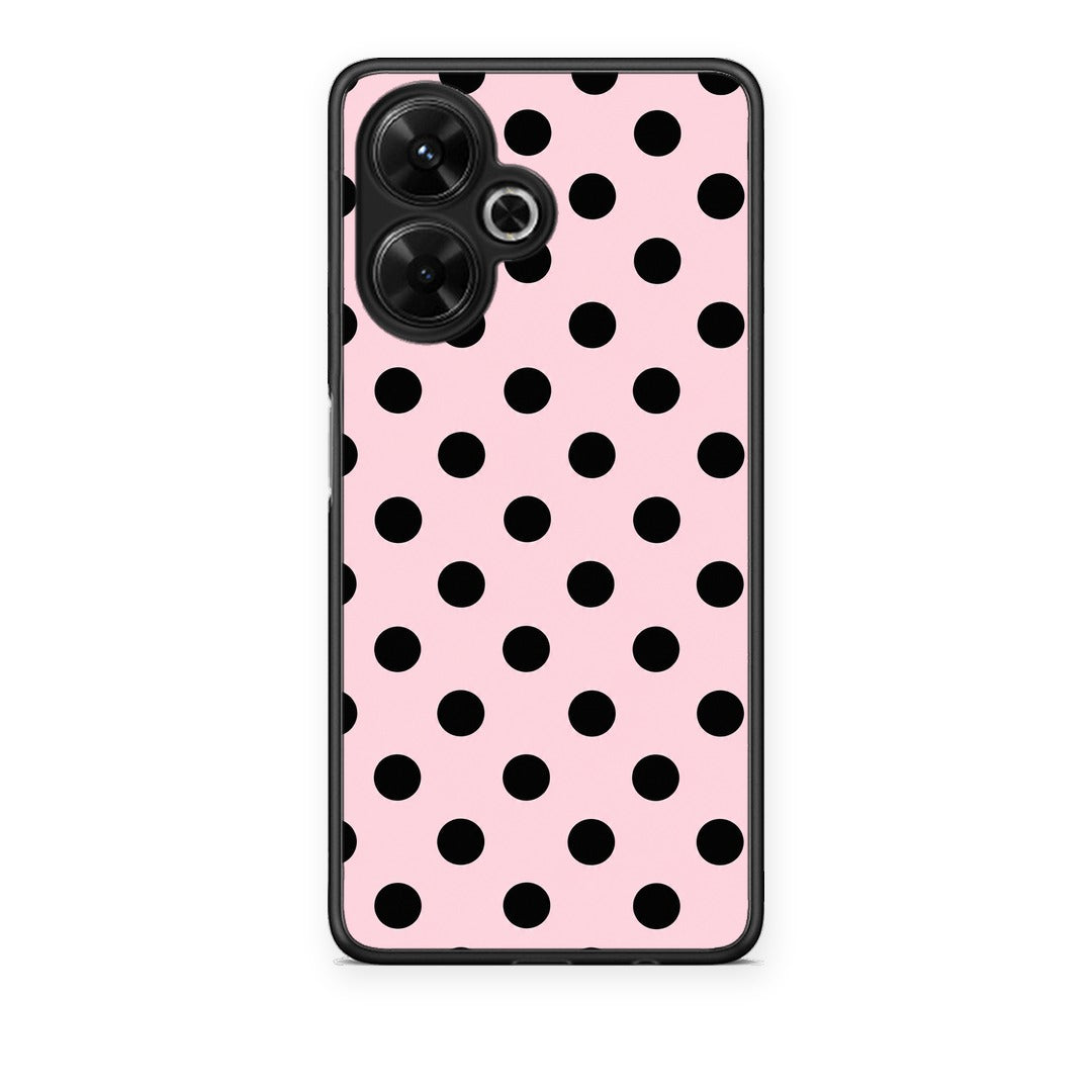 Θήκη Xiaomi Poco M6 4G Black Polka Dots on Pink από τη Smartfits με σχέδιο στο πίσω μέρος και μαύρο περίβλημα | Xiaomi Poco M6 4G Black Polka Dots on Pink case with colorful back and black bezels