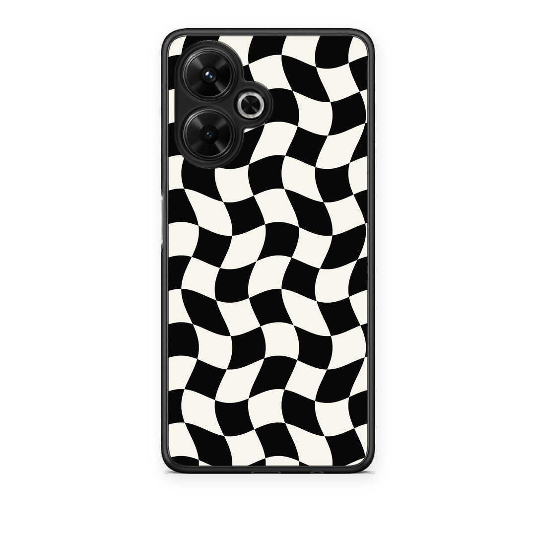 Θήκη Xiaomi Poco M6 4G Black and Cream Wavy Checkerboard από τη Smartfits με σχέδιο στο πίσω μέρος και μαύρο περίβλημα | Xiaomi Poco M6 4G Black and Cream Wavy Checkerboard case with colorful back and black bezels