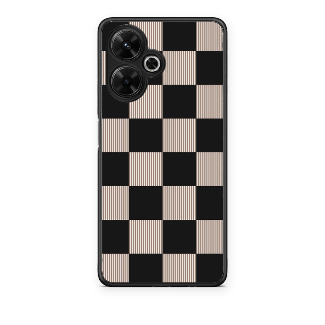 Θήκη Xiaomi Poco M6 4G Black and Taupe Striped Checks από τη Smartfits με σχέδιο στο πίσω μέρος και μαύρο περίβλημα | Xiaomi Poco M6 4G Black and Taupe Striped Checks case with colorful back and black bezels