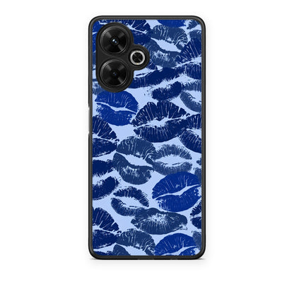 Θήκη Xiaomi Poco M6 4G Blue Lipstick Kisses από τη Smartfits με σχέδιο στο πίσω μέρος και μαύρο περίβλημα | Xiaomi Poco M6 4G Blue Lipstick Kisses case with colorful back and black bezels