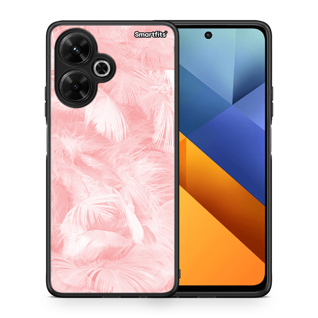 Θήκη Xiaomi Poco M6 4G Pink Feather Boho από τη Smartfits με σχέδιο στο πίσω μέρος και μαύρο περίβλημα | Xiaomi Poco M6 4G Pink Feather Boho case with colorful back and black bezels