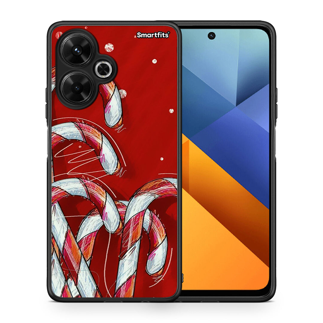 Θήκη Xiaomi Poco M6 4G Candy Cane από τη Smartfits με σχέδιο στο πίσω μέρος και μαύρο περίβλημα | Xiaomi Poco M6 4G Candy Cane case with colorful back and black bezels