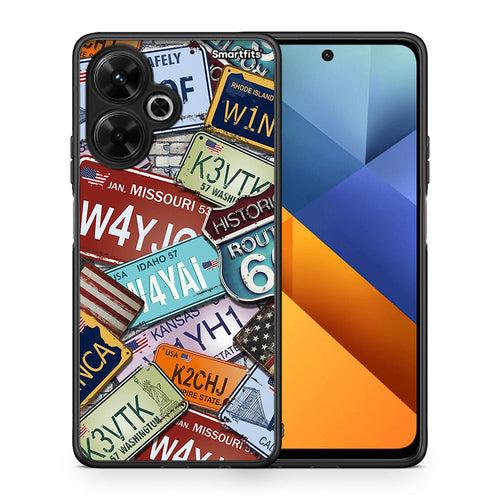 Θήκη Xiaomi Poco M6 4G Car Plates από τη Smartfits με σχέδιο στο πίσω μέρος και μαύρο περίβλημα | Xiaomi Poco M6 4G Car Plates case with colorful back and black bezels