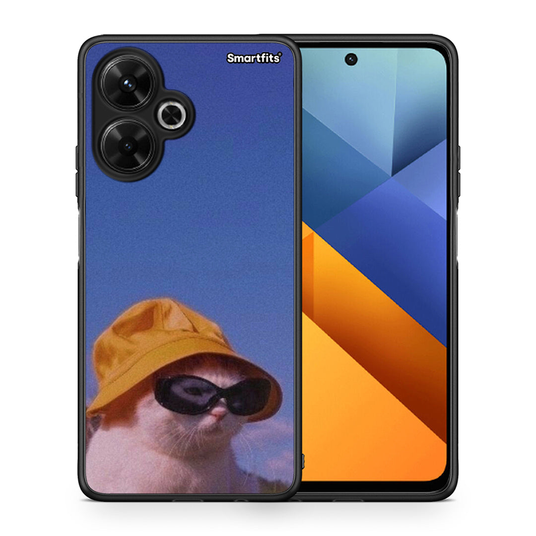 Θήκη Xiaomi Poco M6 4G Cat Diva από τη Smartfits με σχέδιο στο πίσω μέρος και μαύρο περίβλημα | Xiaomi Poco M6 4G Cat Diva case with colorful back and black bezels