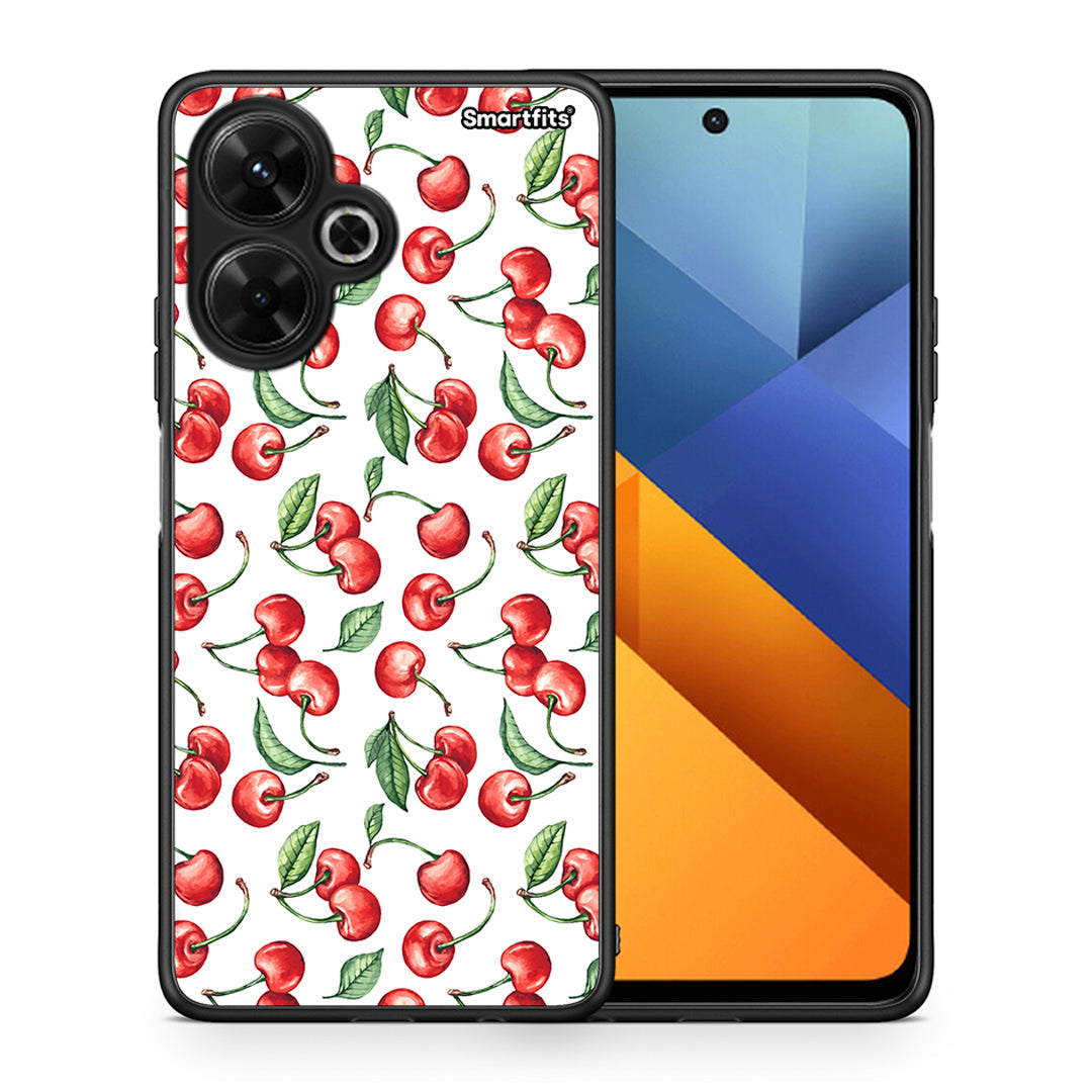 Θήκη Xiaomi Poco M6 4G Cherry Summer από τη Smartfits με σχέδιο στο πίσω μέρος και μαύρο περίβλημα | Xiaomi Poco M6 4G Cherry Summer case with colorful back and black bezels