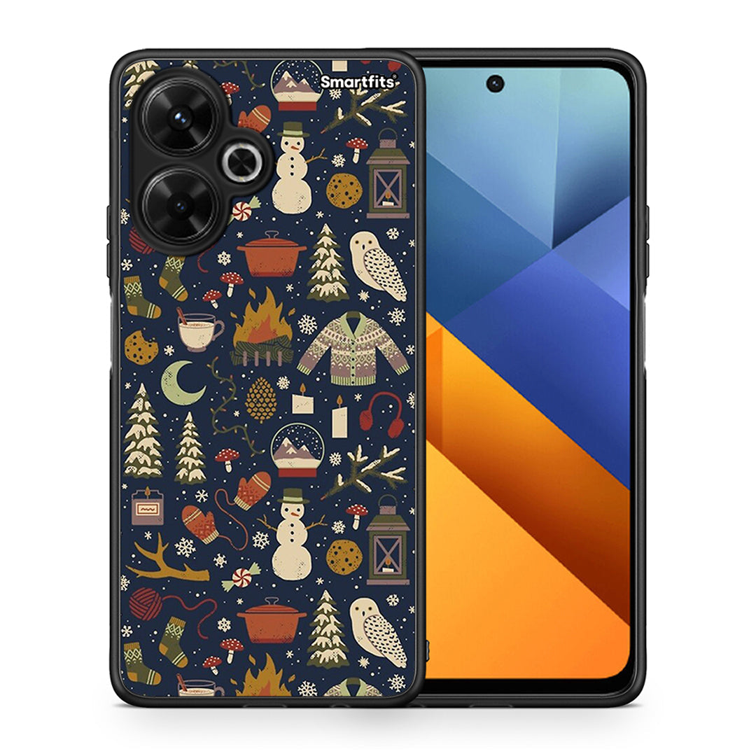 Θήκη Xiaomi Poco M6 4G Christmas Elements από τη Smartfits με σχέδιο στο πίσω μέρος και μαύρο περίβλημα | Xiaomi Poco M6 4G Christmas Elements case with colorful back and black bezels