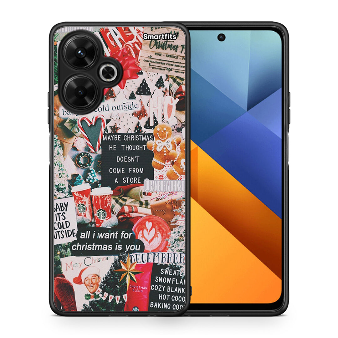 Θήκη Xiaomi Poco M6 4G Christmas Happiness από τη Smartfits με σχέδιο στο πίσω μέρος και μαύρο περίβλημα | Xiaomi Poco M6 4G Christmas Happiness case with colorful back and black bezels