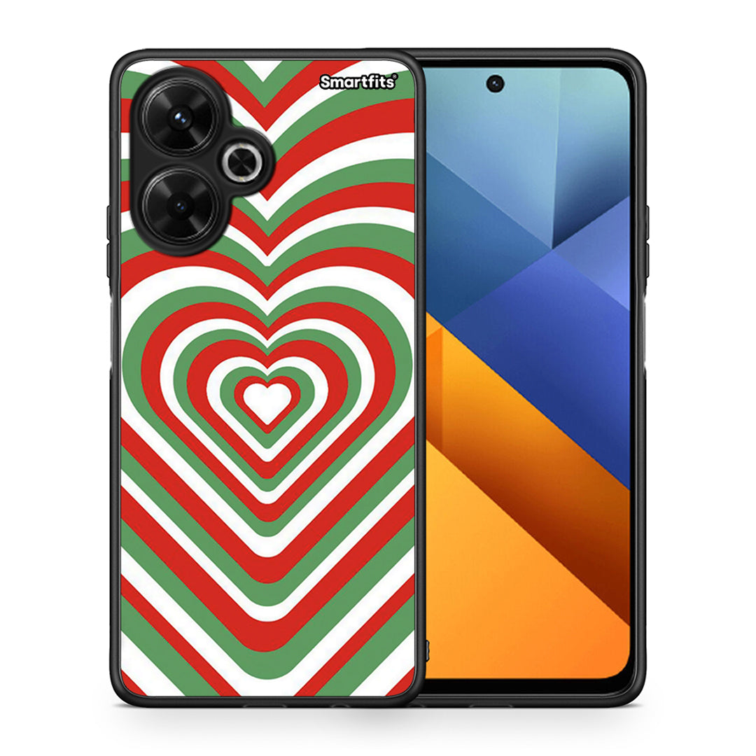 Θήκη Xiaomi Poco M6 4G Christmas Hearts από τη Smartfits με σχέδιο στο πίσω μέρος και μαύρο περίβλημα | Xiaomi Poco M6 4G Christmas Hearts case with colorful back and black bezels