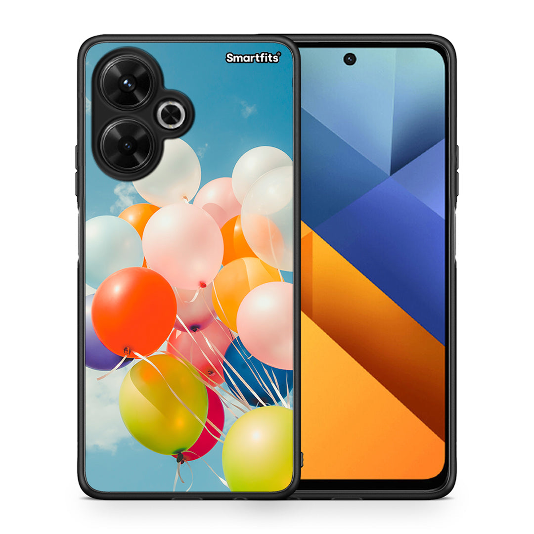 Θήκη Xiaomi Poco M6 4G Colorful Balloons από τη Smartfits με σχέδιο στο πίσω μέρος και μαύρο περίβλημα | Xiaomi Poco M6 4G Colorful Balloons case with colorful back and black bezels