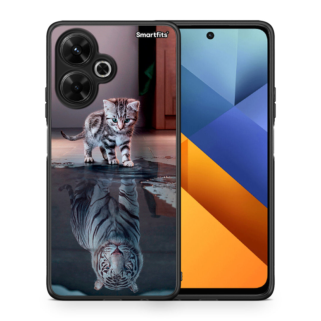 Θήκη Xiaomi Poco M6 4G Tiger Cute από τη Smartfits με σχέδιο στο πίσω μέρος και μαύρο περίβλημα | Xiaomi Poco M6 4G Tiger Cute case with colorful back and black bezels