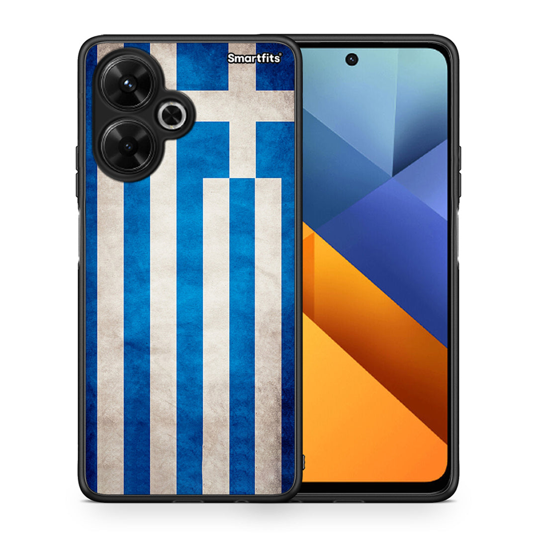 Θήκη Xiaomi Poco M6 4G Greek Flag από τη Smartfits με σχέδιο στο πίσω μέρος και μαύρο περίβλημα | Xiaomi Poco M6 4G Greek Flag case with colorful back and black bezels