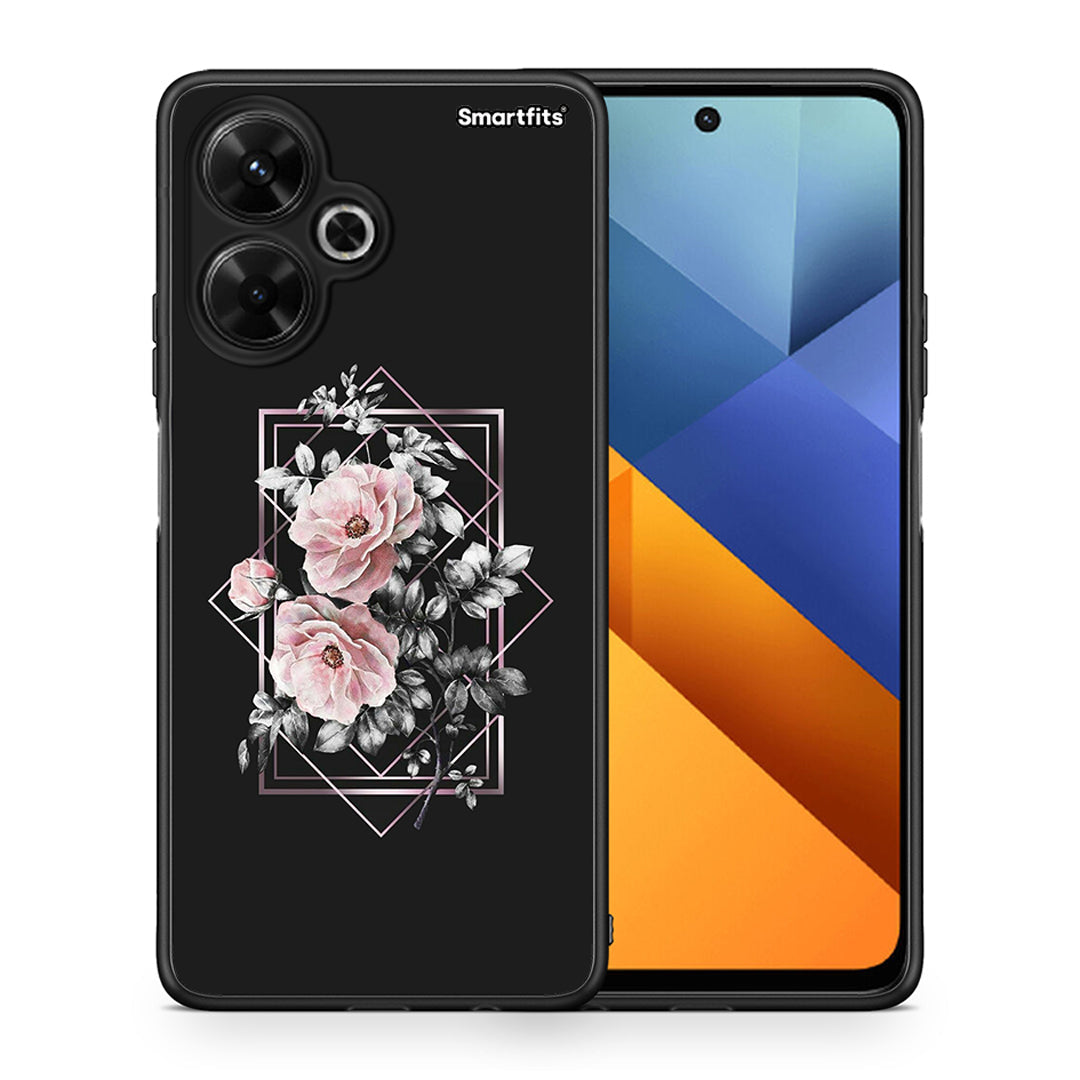 Θήκη Xiaomi Poco M6 4G Frame Flower από τη Smartfits με σχέδιο στο πίσω μέρος και μαύρο περίβλημα | Xiaomi Poco M6 4G Frame Flower case with colorful back and black bezels