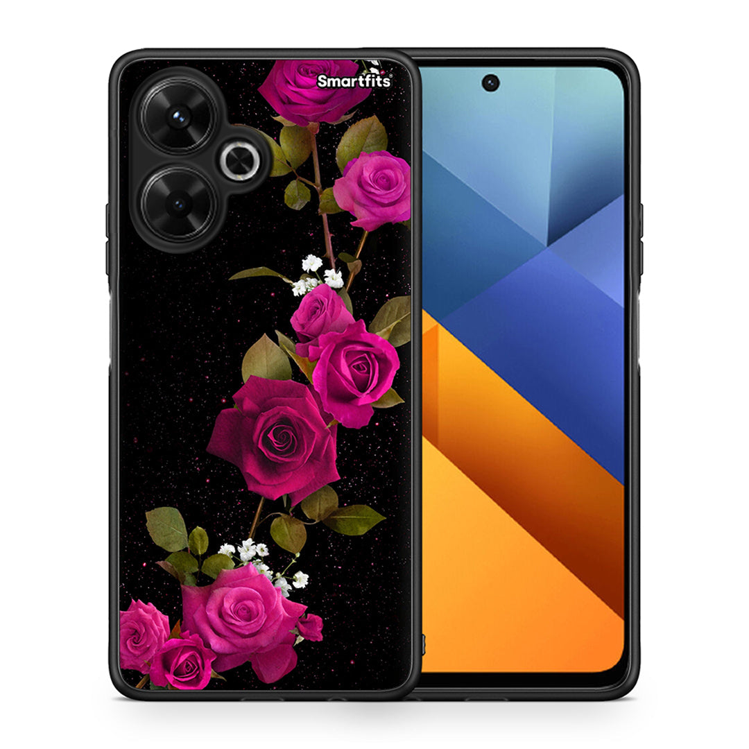 Θήκη Xiaomi Poco M6 4G Red Roses Flower από τη Smartfits με σχέδιο στο πίσω μέρος και μαύρο περίβλημα | Xiaomi Poco M6 4G Red Roses Flower case with colorful back and black bezels