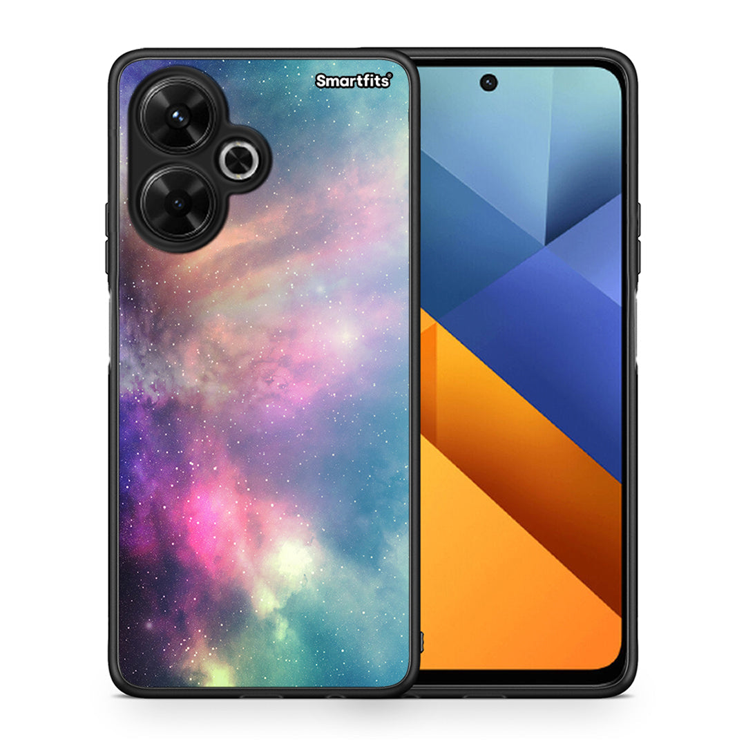 Θήκη Xiaomi Poco M6 4G Rainbow Galaxy από τη Smartfits με σχέδιο στο πίσω μέρος και μαύρο περίβλημα | Xiaomi Poco M6 4G Rainbow Galaxy case with colorful back and black bezels