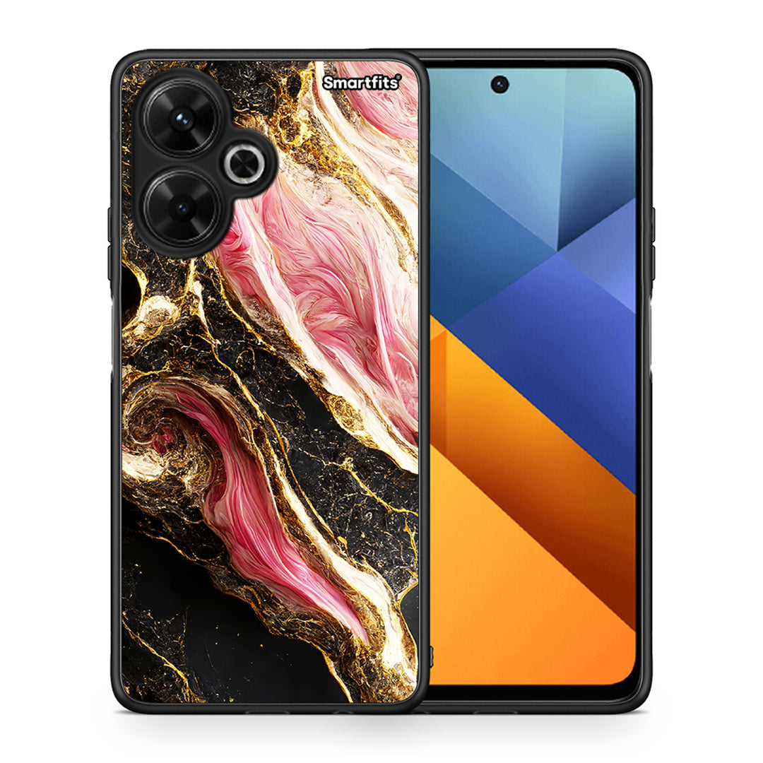 Θήκη Xiaomi Poco M6 4G Glamorous Pink Marble από τη Smartfits με σχέδιο στο πίσω μέρος και μαύρο περίβλημα | Xiaomi Poco M6 4G Glamorous Pink Marble case with colorful back and black bezels