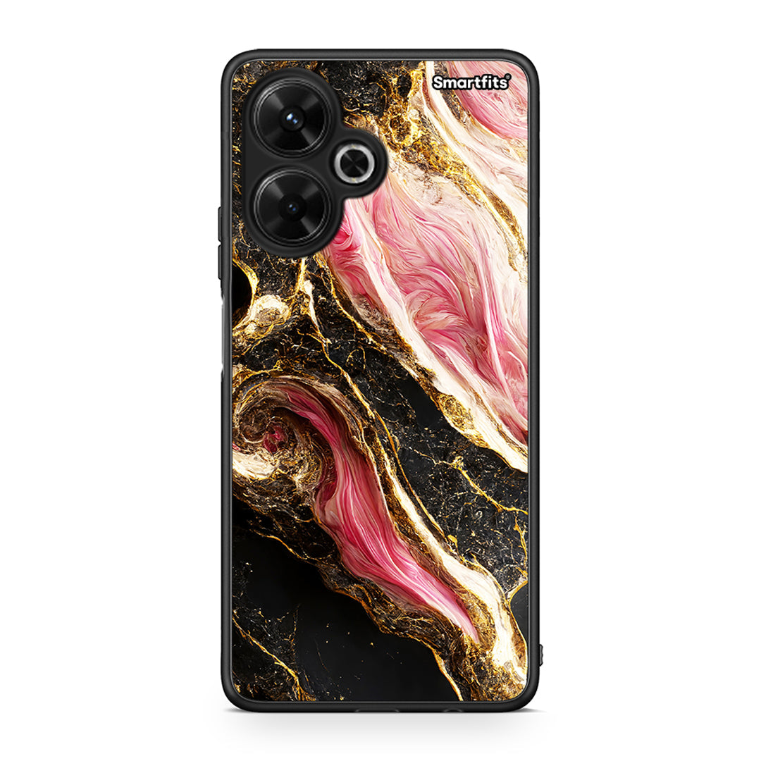 Xiaomi Poco M6 4G Glamorous Pink Marble θήκη από τη Smartfits με σχέδιο στο πίσω μέρος και μαύρο περίβλημα | Smartphone case with colorful back and black bezels by Smartfits