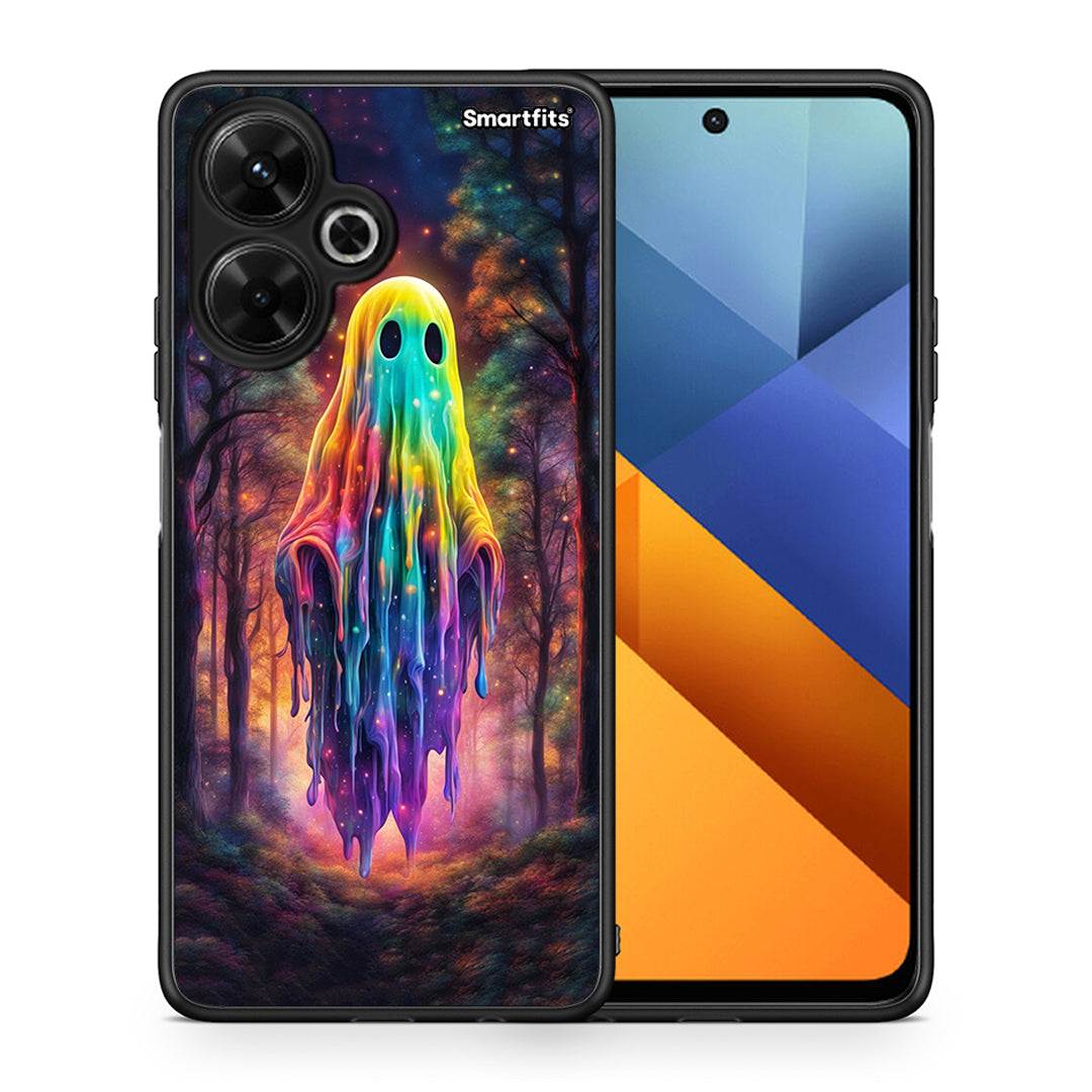 Θήκη Xiaomi Poco M6 4G Halloween Ghost από τη Smartfits με σχέδιο στο πίσω μέρος και μαύρο περίβλημα | Xiaomi Poco M6 4G Halloween Ghost case with colorful back and black bezels