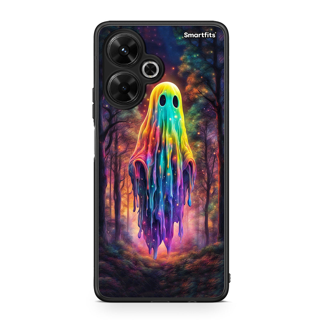 Xiaomi Poco M6 4G Halloween Ghost θήκη από τη Smartfits με σχέδιο στο πίσω μέρος και μαύρο περίβλημα | Smartphone case with colorful back and black bezels by Smartfits