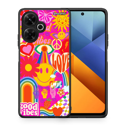 Θήκη Xiaomi Poco M6 4G Hippie Love από τη Smartfits με σχέδιο στο πίσω μέρος και μαύρο περίβλημα | Xiaomi Poco M6 4G Hippie Love case with colorful back and black bezels