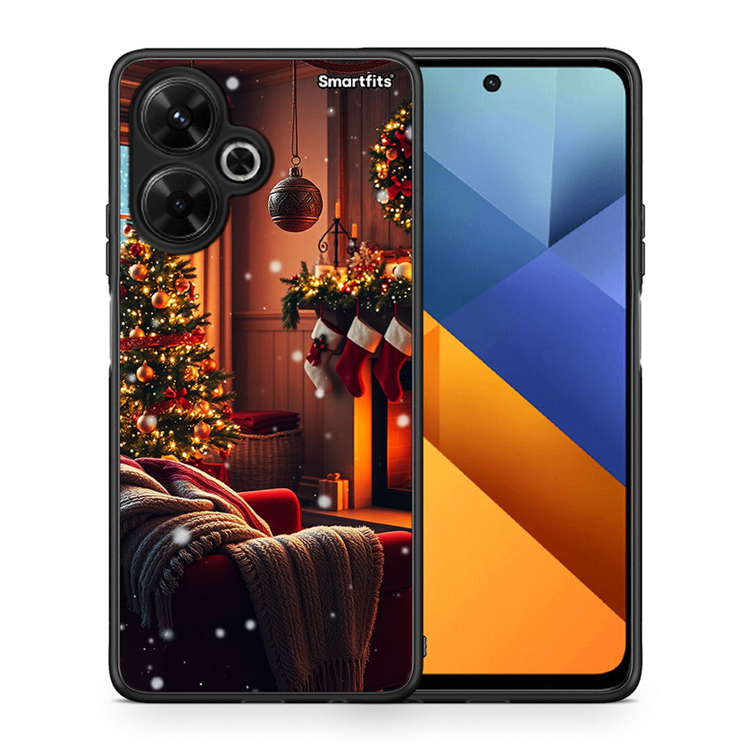 Θήκη Xiaomi Poco M6 4G Home For Christmas από τη Smartfits με σχέδιο στο πίσω μέρος και μαύρο περίβλημα | Xiaomi Poco M6 4G Home For Christmas case with colorful back and black bezels