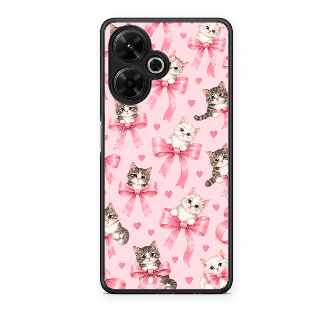 Θήκη Xiaomi Poco M6 4G Kittens and Pink Bows on Pink από τη Smartfits με σχέδιο στο πίσω μέρος και μαύρο περίβλημα | Xiaomi Poco M6 4G Kittens and Pink Bows on Pink case with colorful back and black bezels