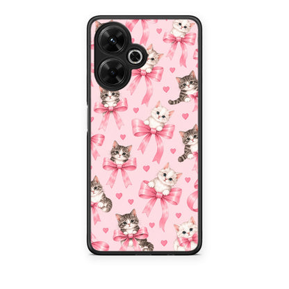 Θήκη Xiaomi Poco M6 4G Kittens and Pink Bows on Pink από τη Smartfits με σχέδιο στο πίσω μέρος και μαύρο περίβλημα | Xiaomi Poco M6 4G Kittens and Pink Bows on Pink case with colorful back and black bezels