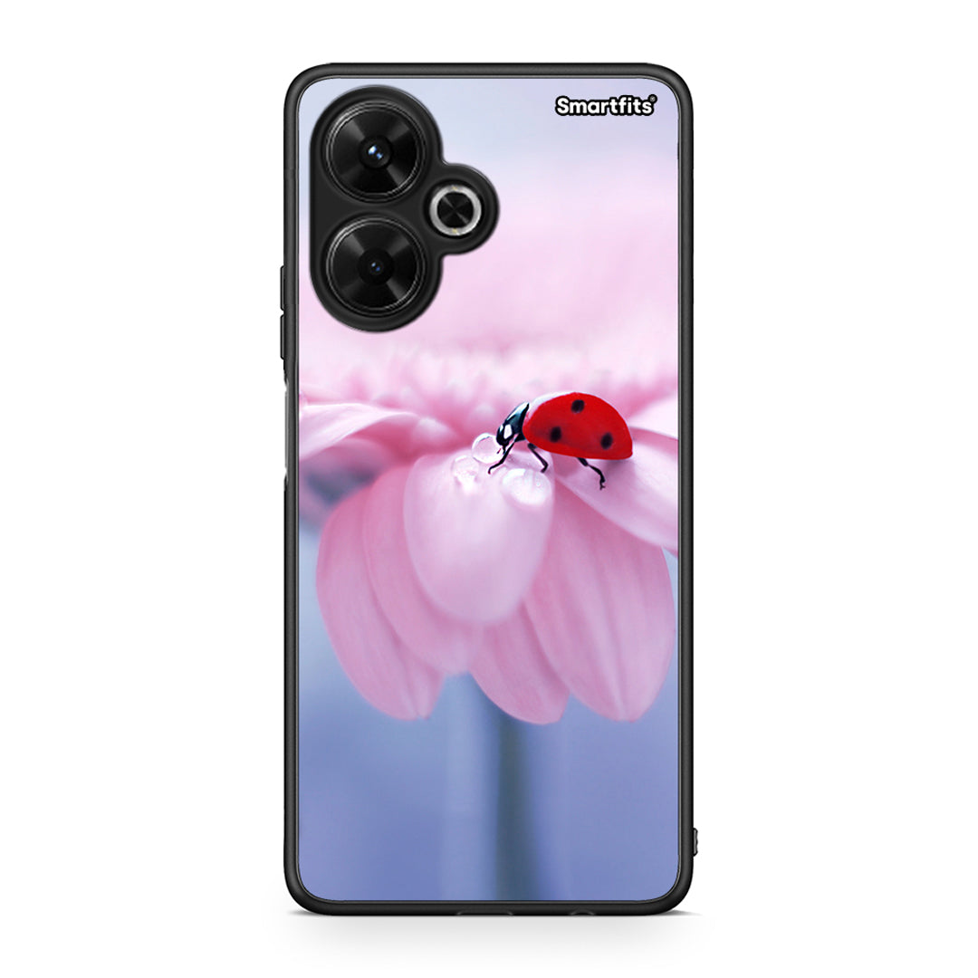 Xiaomi Poco M6 4G Ladybug Flower θήκη από τη Smartfits με σχέδιο στο πίσω μέρος και μαύρο περίβλημα | Smartphone case with colorful back and black bezels by Smartfits