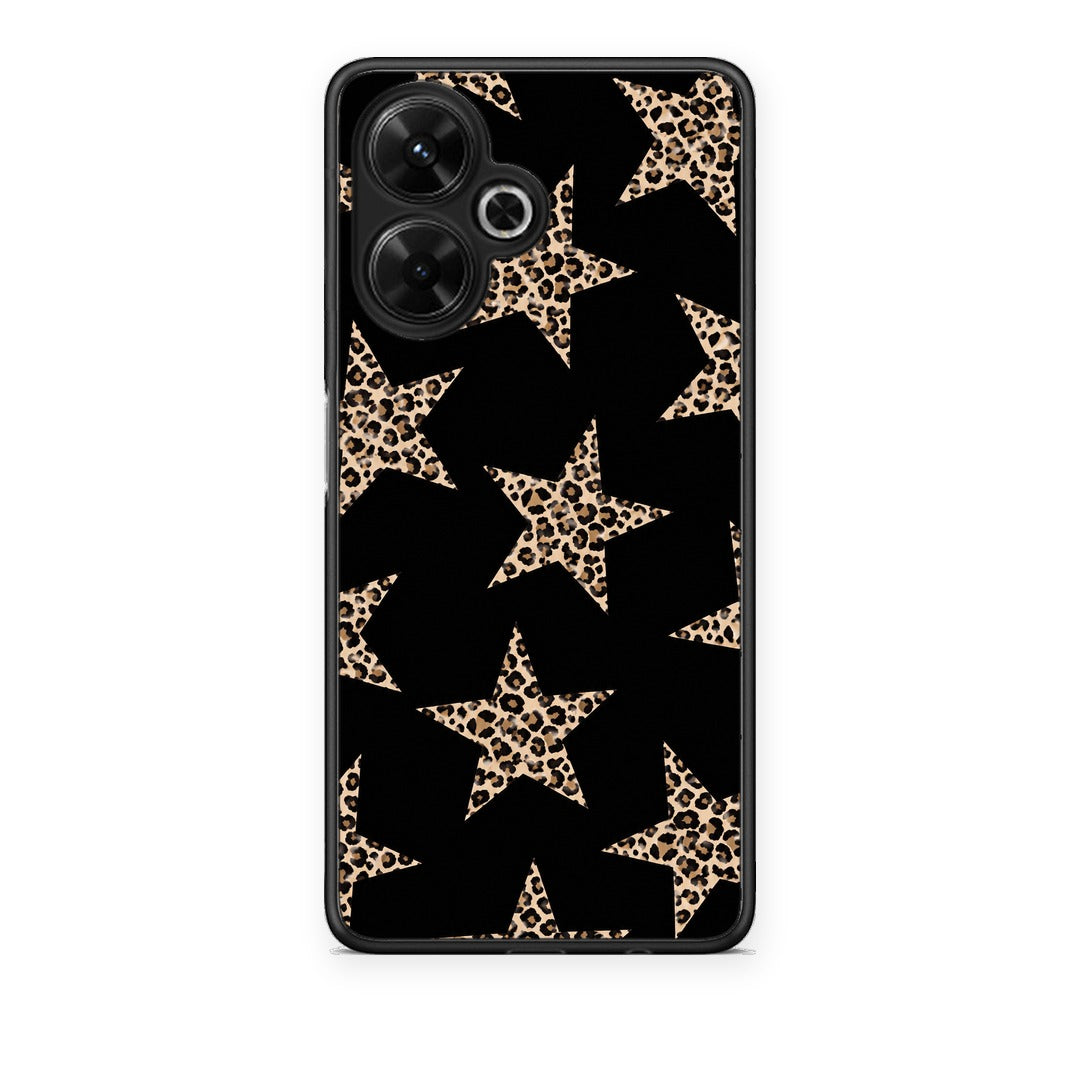 Θήκη Xiaomi Poco M6 4G Leopard Stars on Black από τη Smartfits με σχέδιο στο πίσω μέρος και μαύρο περίβλημα | Xiaomi Poco M6 4G Leopard Stars on Black case with colorful back and black bezels