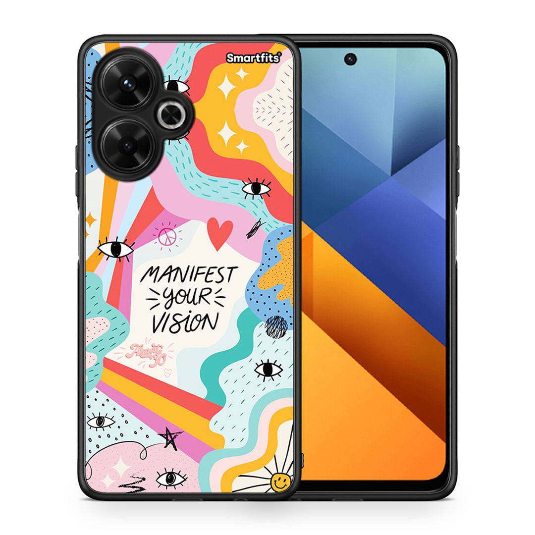 Θήκη Xiaomi Poco M6 4G Manifest Your Vision από τη Smartfits με σχέδιο στο πίσω μέρος και μαύρο περίβλημα | Xiaomi Poco M6 4G Manifest Your Vision case with colorful back and black bezels