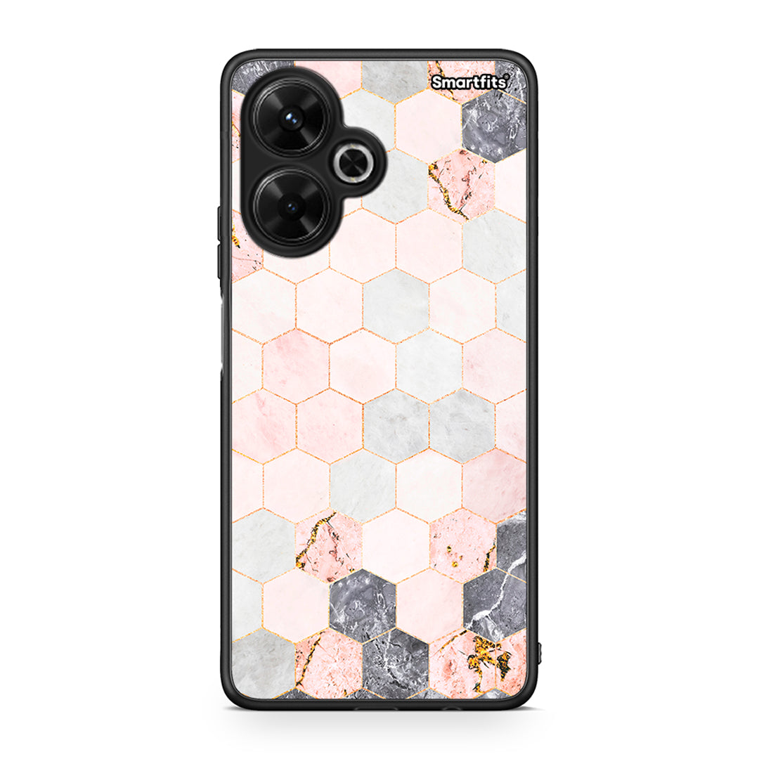 4 - Xiaomi Poco M6 4G Hexagon Pink Marble case, cover, bumper