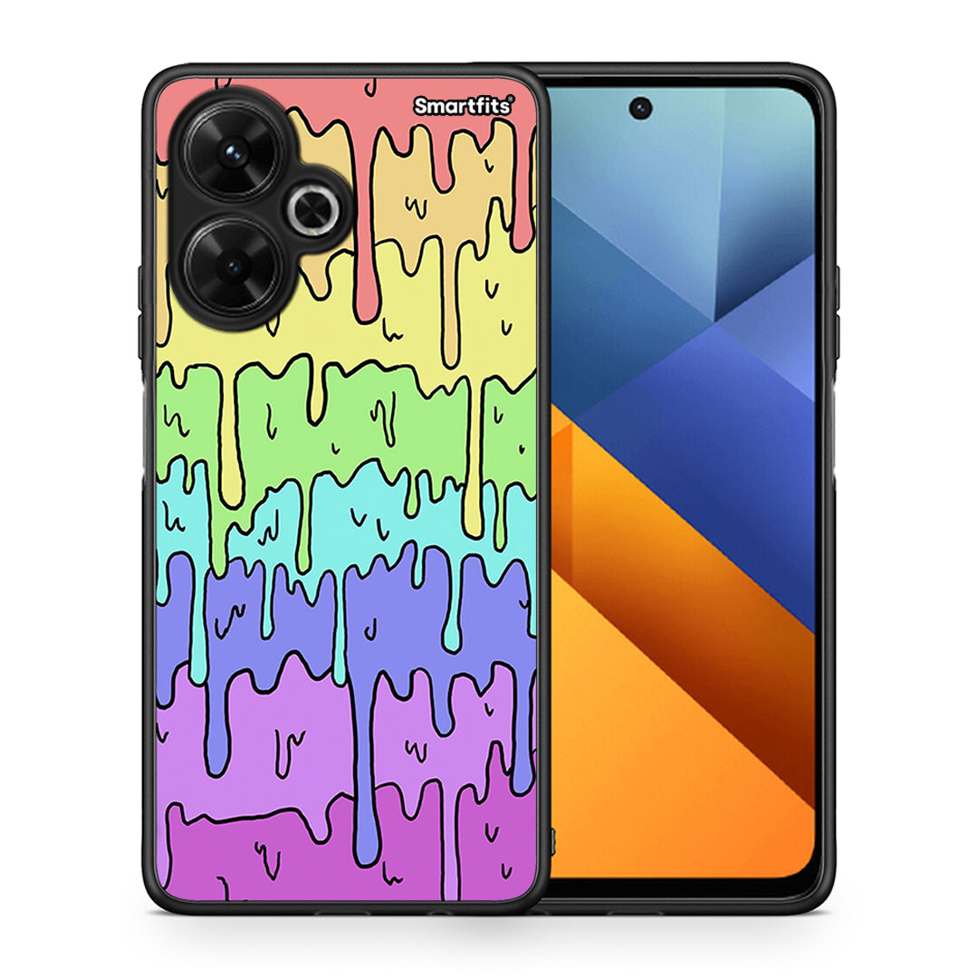 Θήκη Xiaomi Poco M6 4G Melting Rainbow από τη Smartfits με σχέδιο στο πίσω μέρος και μαύρο περίβλημα | Xiaomi Poco M6 4G Melting Rainbow case with colorful back and black bezels