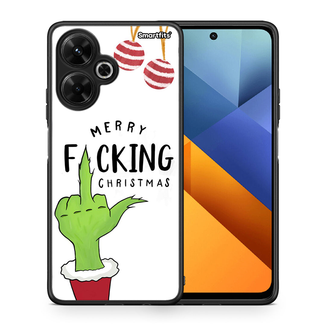 Θήκη Xiaomi Poco M6 4G Merry F Xmas από τη Smartfits με σχέδιο στο πίσω μέρος και μαύρο περίβλημα | Xiaomi Poco M6 4G Merry F Xmas case with colorful back and black bezels