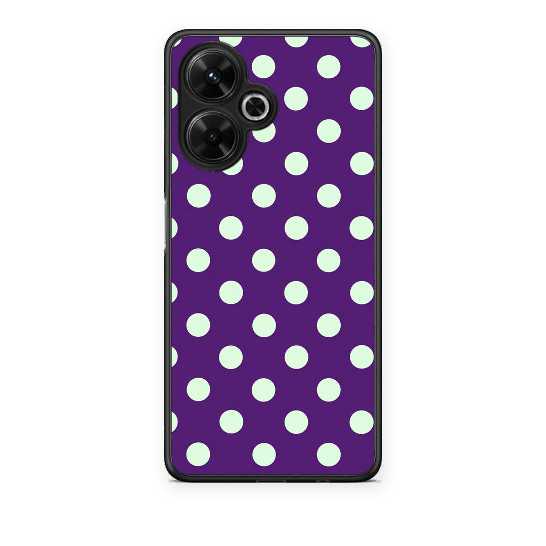 Θήκη Xiaomi Poco M6 4G Mint Polka Dots on Purple από τη Smartfits με σχέδιο στο πίσω μέρος και μαύρο περίβλημα | Xiaomi Poco M6 4G Mint Polka Dots on Purple case with colorful back and black bezels